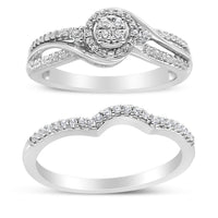 .925 Sterling Silver 1/3 Cttw Composite Diamond Frame Bypass Bridal Set Ring and Band (I-J Color, I2-I3 Clarity).