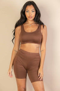 Solid Color Crop Tank Top & Biker Shorts Active Set (CAPELLA).