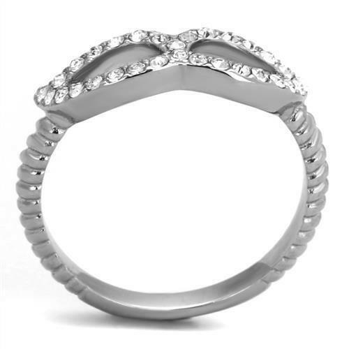 TK2122 High Polished (No Plating) Stainless Steel Ring With Top Grade Crystal in Clear.