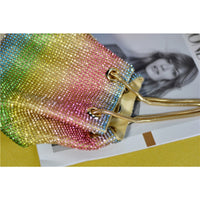 Crystal Bucket Bag for Women Multicolor Rhinestone Beaded Handbag Luxury.