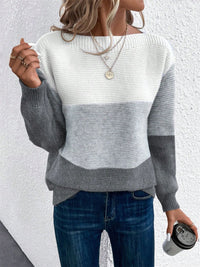 Color Block Drop Shoulder Long Sleeve Sweater.