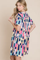 BOMBOM Ruched Color Block Short Sleeve Mini Dress.