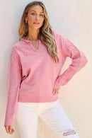 Ashlynn Flower Detail Knitted Notched Neck Sweater.