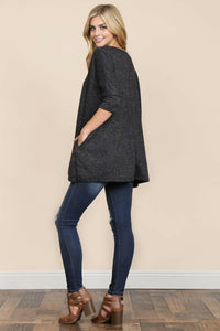 Two Tone Hacci Oversized Dropped Shoulder Pocket Tunic.