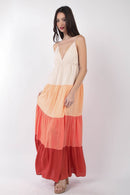 VERY J Color Block Tiered Maxi Cami Dress.