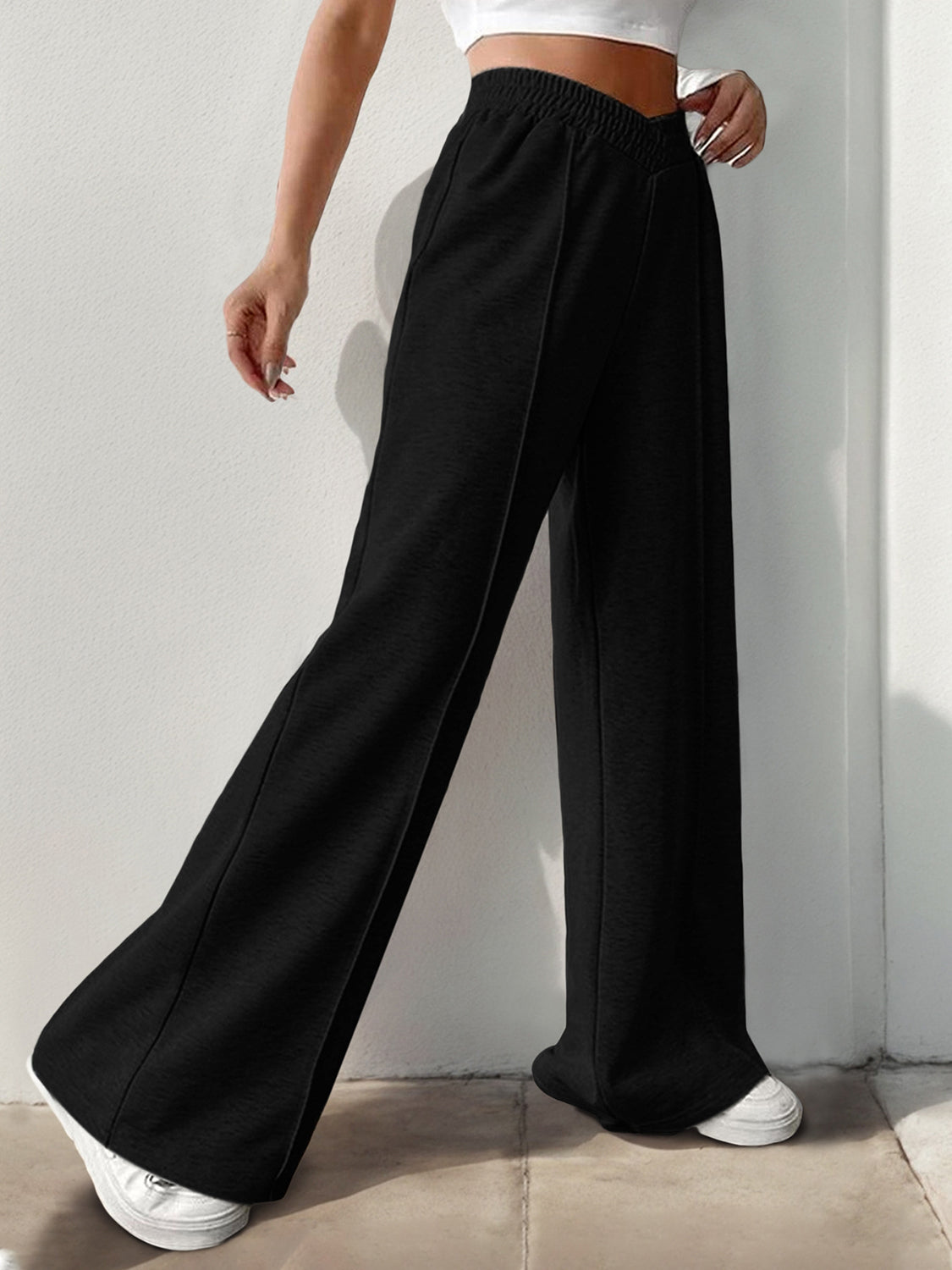 Elastic Waist Wide Leg Pants.