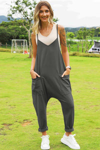 Double Take Full Size Sleeveless V-Neck Pocketed Jumpsuit.