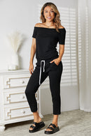 Double Take Asymmetrical Neck Tied Jumpsuit with Pockets.