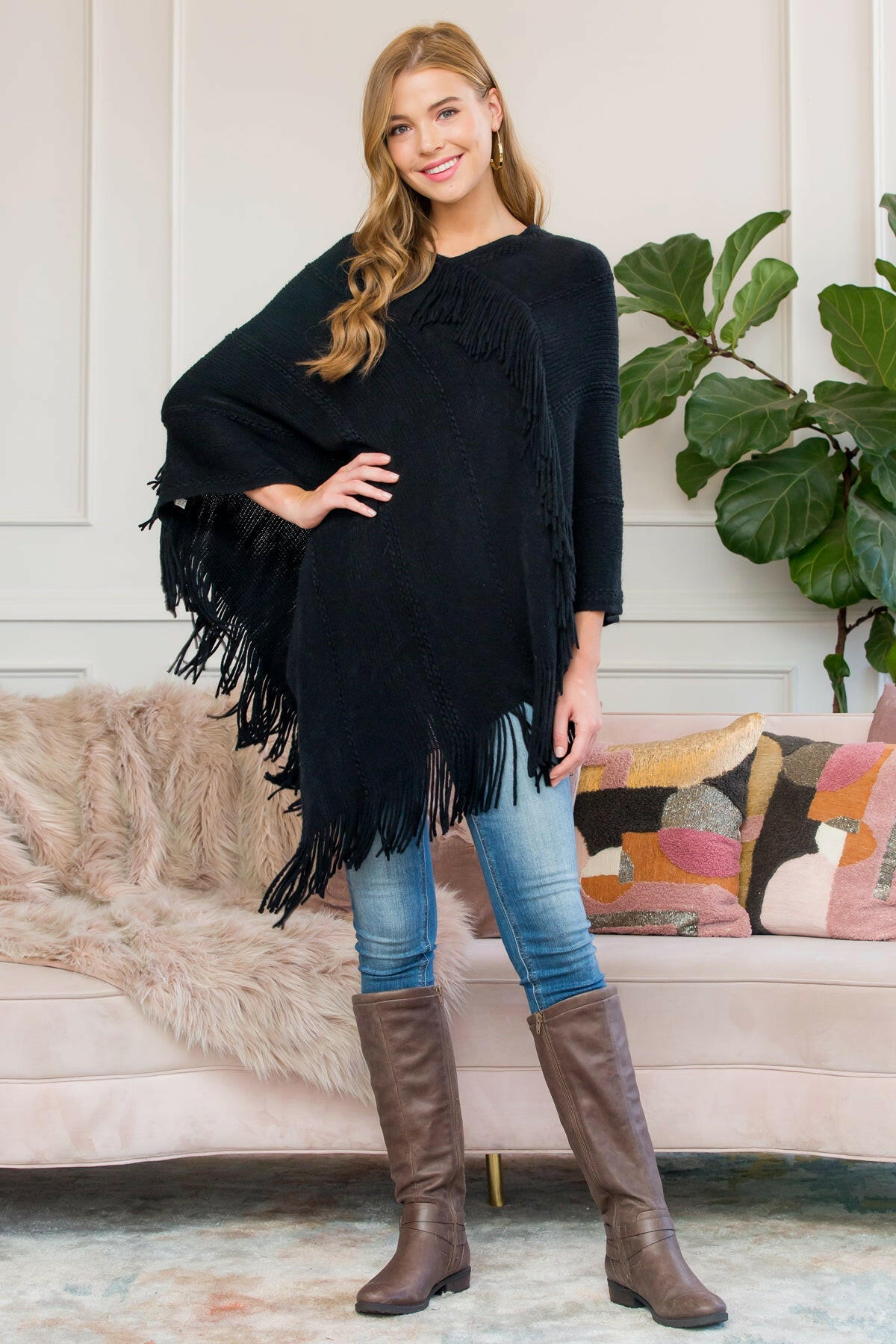 Asymmetric Fringe Poncho.