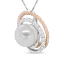 14K Rose and White Gold 3/8 Cttw Pave Diamond and 9mm Round Pearl Spiral Openwork 18" Pendant Necklace- (H-I Color, VS1-.