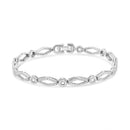 .925 Sterling Silver 1 1/2 Cttw Diamond Studded Alternating Circle and Kite-Shaped Vintage-Style Link Bracelet (I-J Colo.