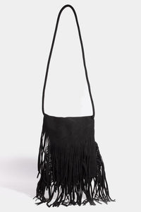 Fame Faux Suede Fringe Rectangle Crossbody Bag.