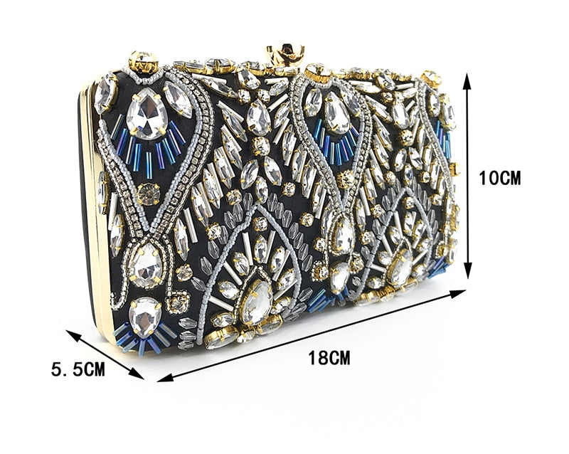 Clutch Handbag Luxury Diamond Rhinestone Clutch Bag Pearls Beaded Chain Handbags.