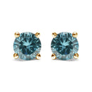 14K Gold 1/2 Cttw Aqua Blue Diamond Screw-Back 4-Prong Classic Stud Earrings (Color Treated, I2-I3).