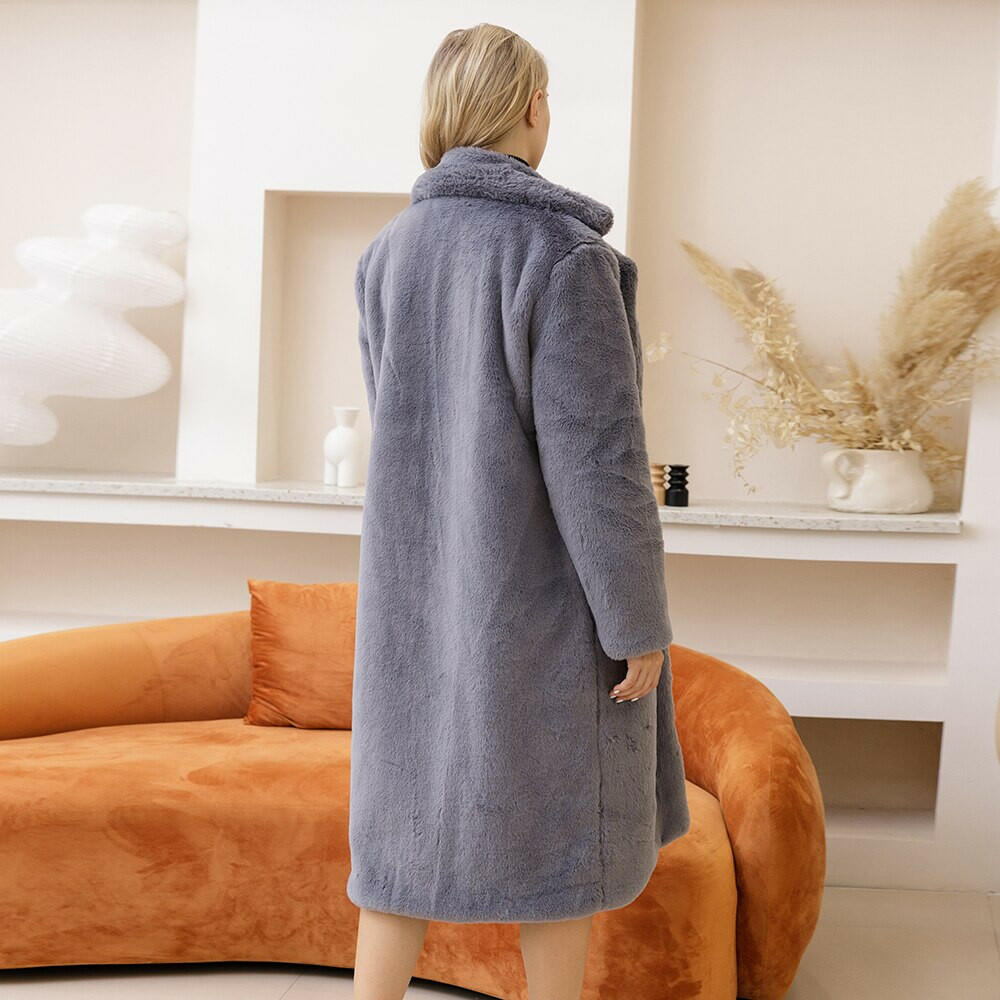 Female Winter Plush Thick Warm Loose Women Faux Rabbit Fur Coat.