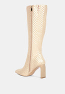 Prinkles Quilted Italian Block Heel Calf Boots.