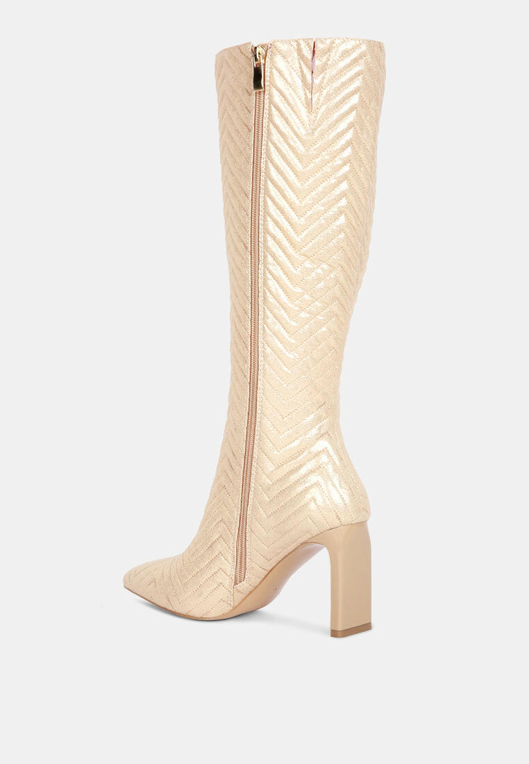 Prinkles Quilted Italian Block Heel Calf Boots.