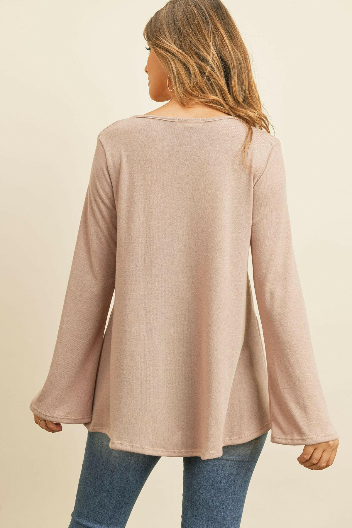 Criss Cross Neck Long Sleeve Hacci Top.