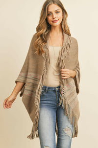 Fringe Stripe Open Front Kimono.