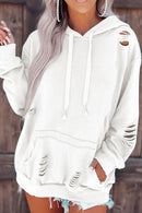 Distressed Drawstring Long Sleeve Hoodie.