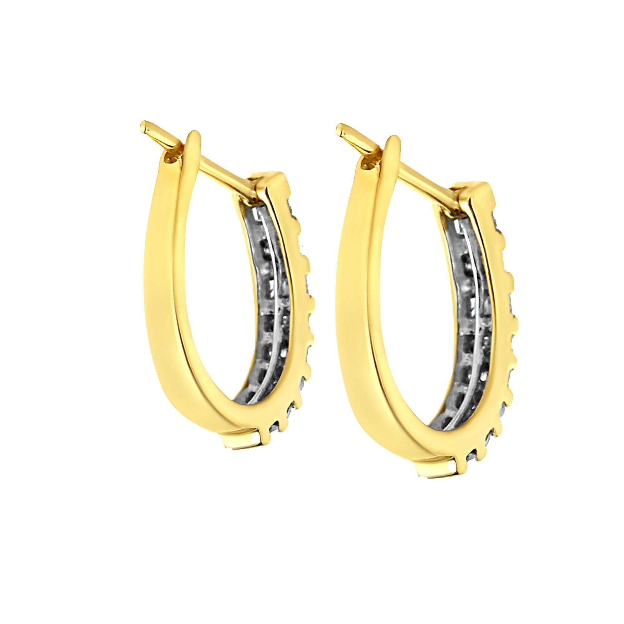 10K Gold Round and Baguette-Cut Diamond Hoop Earrings (I-J Color, I2-I3 Clarity).