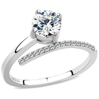 DA039 High Polished (No Plating) Stainless Steel Ring With AAA Grade CZ in Clear