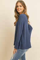 Criss Cross Neck Long Sleeve Hacci Top.