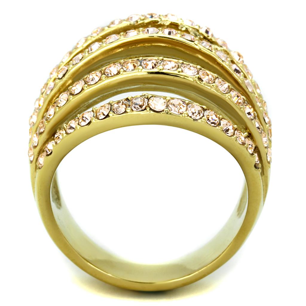 IP Gold(Ion Plating) Stainless Steel Ring With Top Grade Crystal in Light Peach