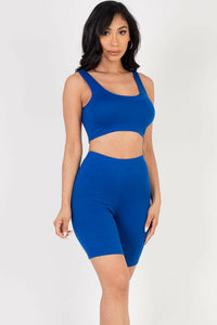 Solid Color Crop Tank Top & Biker Shorts Active Set (CAPELLA).