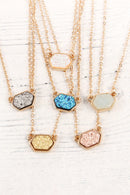 Druzy Hexagon  Necklaces With Stud Earrings