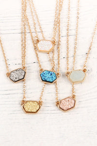 Druzy Hexagon  Necklaces With Stud Earrings