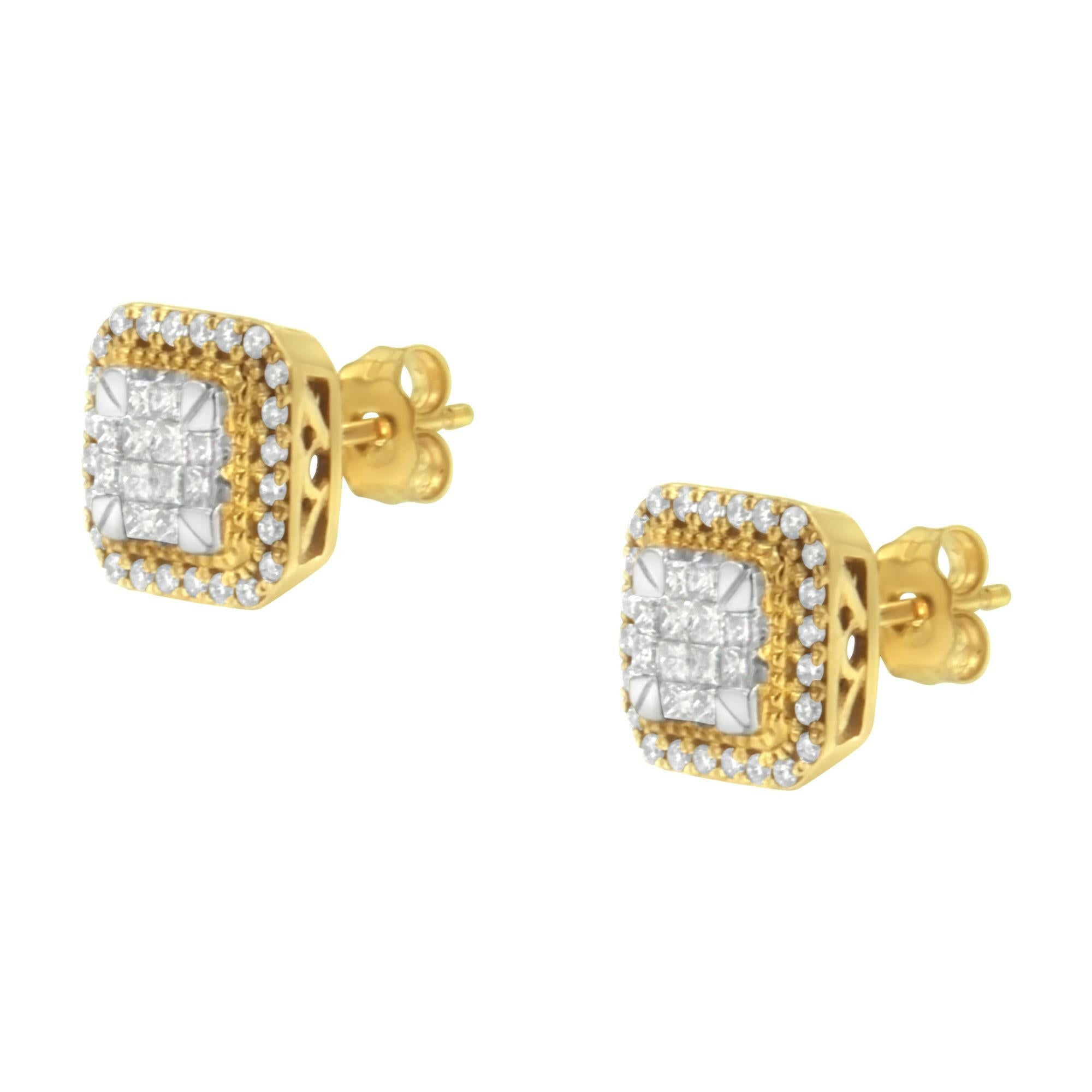 10KT Yellow Gold Diamond Stud Earrings (1/2 Cttw, H-I Color, SI2-I1 Clarity).