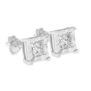 .925 Sterling Silver Miracle Set Princess-Cut Diamond Solitaire Stud Earrings (H-I Color, SI2-I1 Clarity).