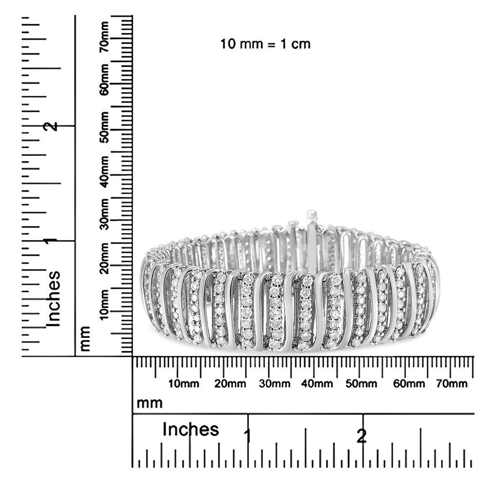 .925 Sterling Silver 8 1/2 Cttw Diamond 7 Row Chevron "S" Curved Link Tennis Bracelet (I-J Color, I1-I2 Clarity) - 7.25".