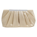 Pleated Satin Evening Handbag Clutch Detachable Chain Strap Cocktail Party Bag.