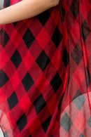 Hdf2567 - Plaid Knee Length Kimono Cardigan.