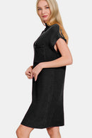 Zenana Mock Neck Short Sleeve Sweater Dress.