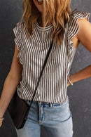 Sofia Crew Neck Ruffled Striped Tank Top.