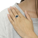 Black Rhodium Plated .925 Sterling Silver 1/2 Cttw White & Blue Diamond Square Halo Cocktail Ring (Fancy Blue & H-I Colo.