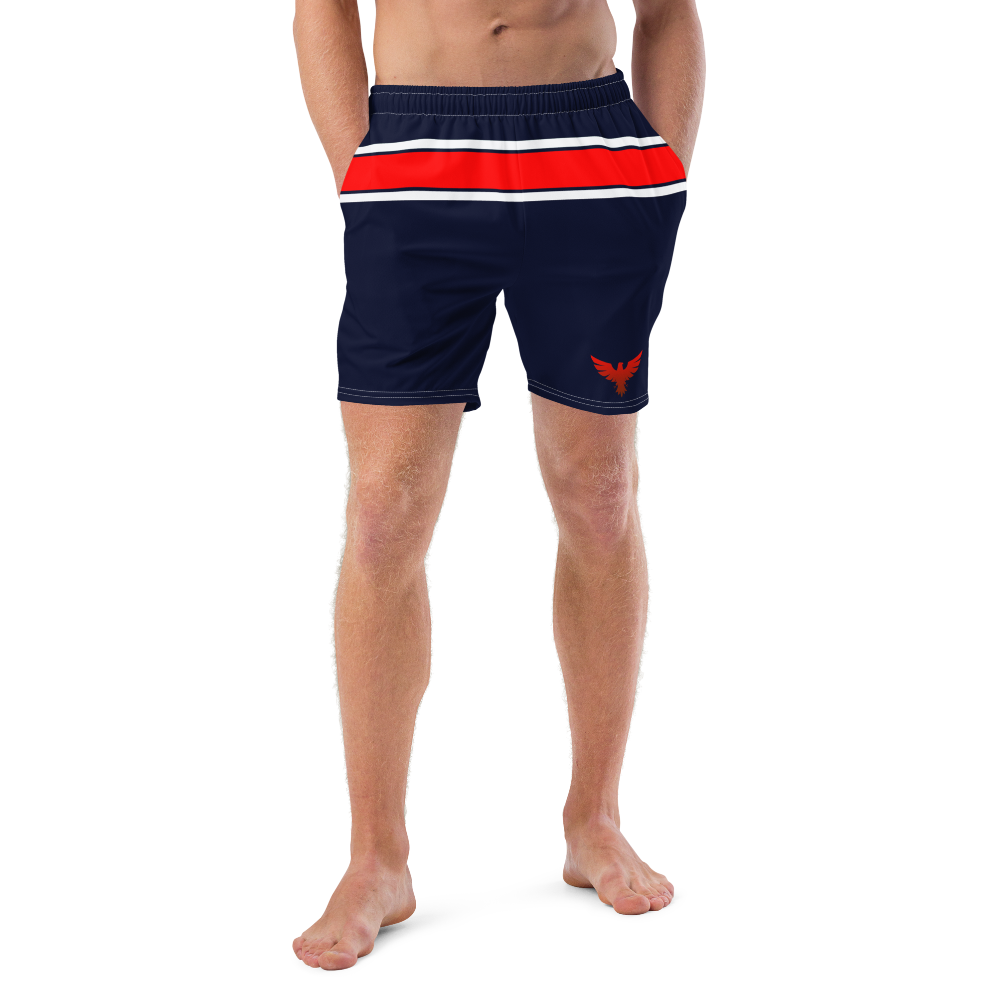 Men's Classic Red Stripe Recycled Mid-Length UPF 50+ Beach Shorts