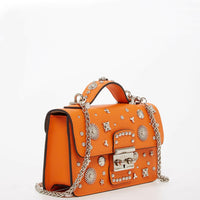 The Hollywood Studded Leather Crossbody Bag Orange.