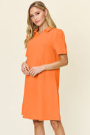 Double Take Full Size Texture Collared Neck Short Sleeve Dress.