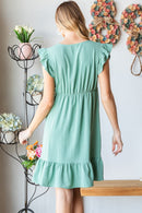 Heimish Full Size Short Sleeve V Neck Ruffled Hem Dress.