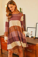 Long Sleeved Rib Stripe Pocket Dress.