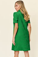 Double Take Full Size Texture Collared Neck Short Sleeve Dress.