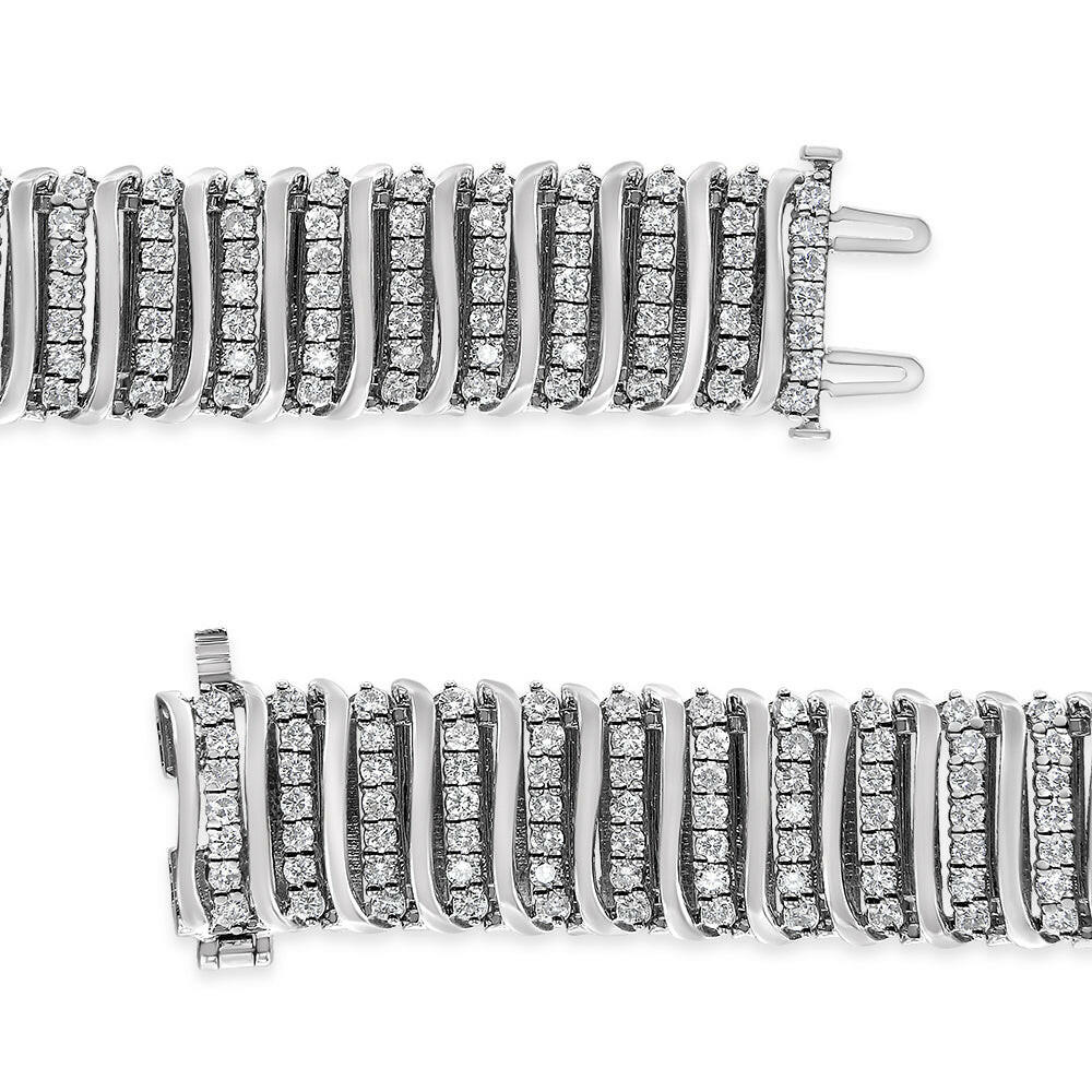 .925 Sterling Silver 8 1/2 Cttw Diamond 7 Row Chevron "S" Curved Link Tennis Bracelet (I-J Color, I1-I2 Clarity) - 7.25"