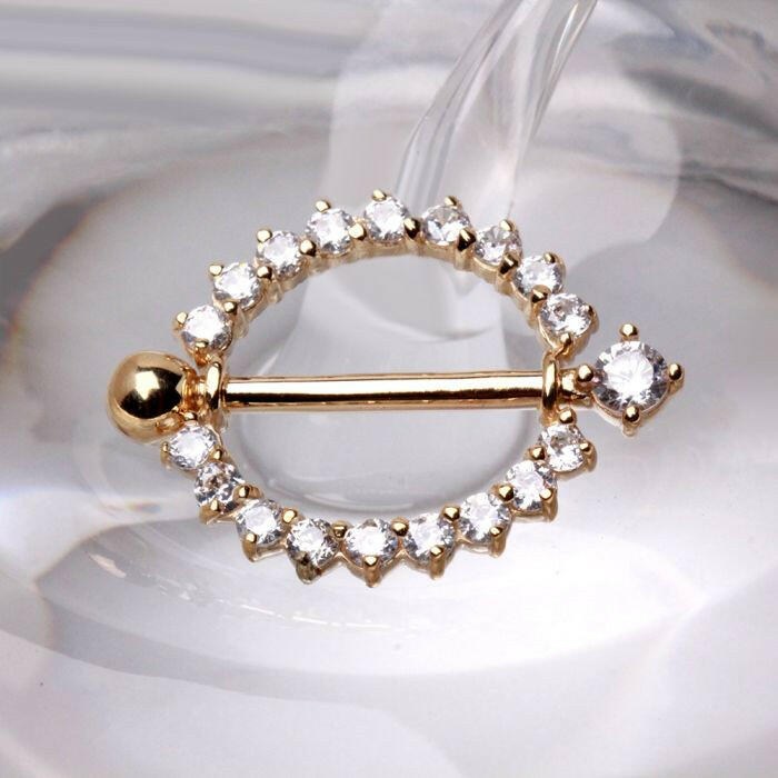 14Kt Yellow Gold Nipple Ring With Round CZ