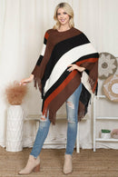 Hdf2099 - Color Block Fringe Poncho.