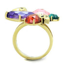 IP Gold(Ion Plating) Stainless Steel Ring With AAA Grade CZ in Multi Color