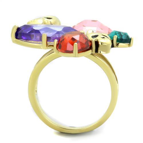 IP Gold(Ion Plating) Stainless Steel Ring With AAA Grade CZ in Multi Color